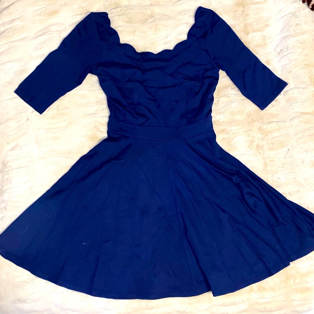 Lulus small navy scallop neck dress